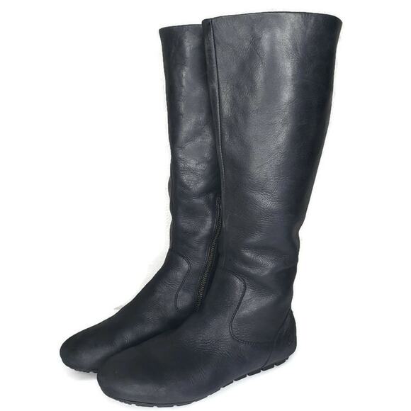 Born Boots Womens Size 7 Tall Leather Black Riding Zipper Round Toe Flat Heel - Picture 1 of 16